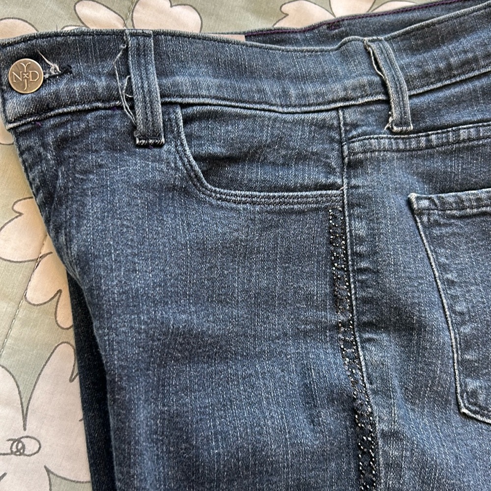 NYDJ Rhinestone Tuxedo Stripe Jeans Lift‎ Tuck Technology Dark Wash Blue 4P
